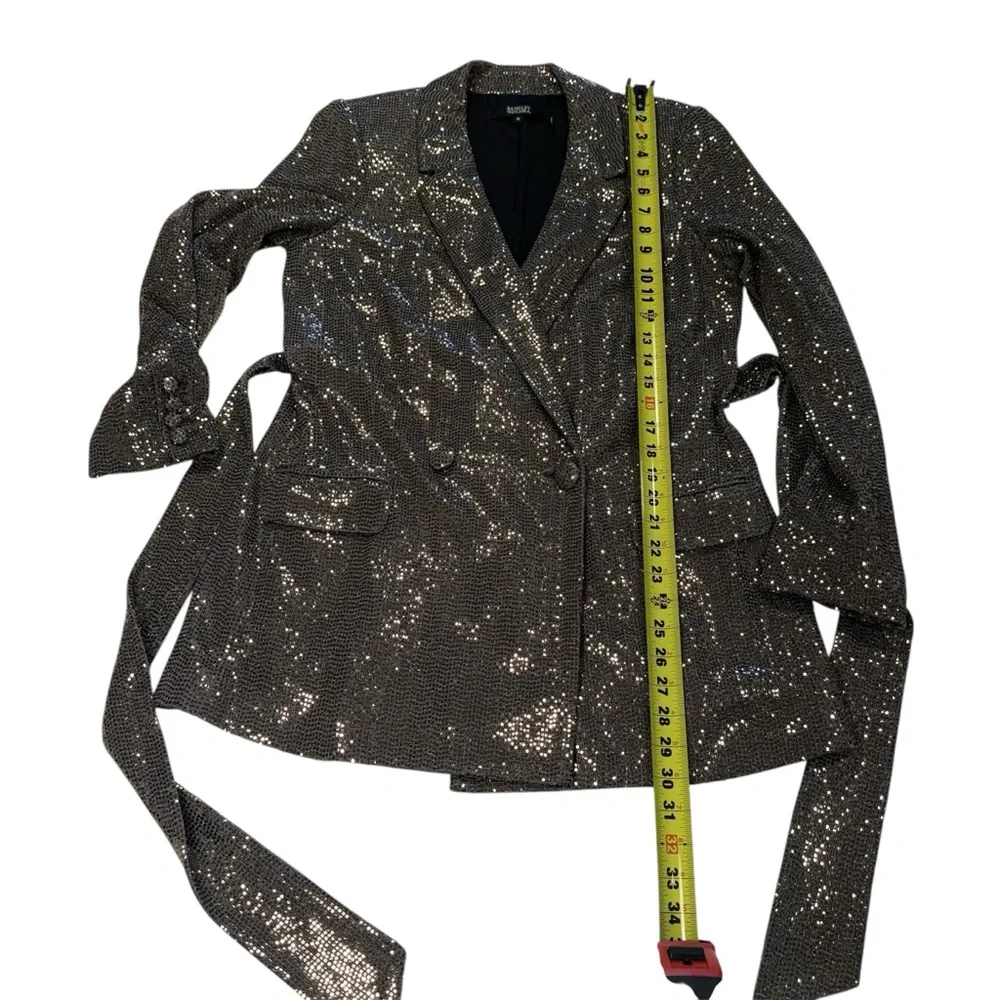 Badgley Mischka Gold Sequin Embellished Belted Blazer‎ & Matching Trousers Set - Picture 6 of 15